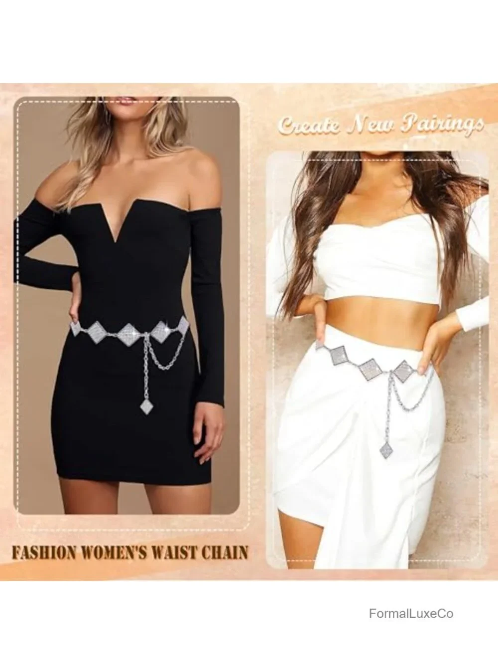 Bling Rhinestone Concho Chain Belt for Women Sparkly Crystal Waist Belt